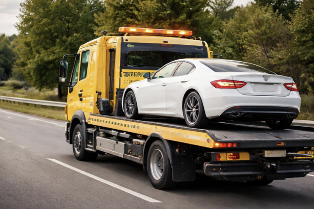 Vehicle recovery truck assisting a car